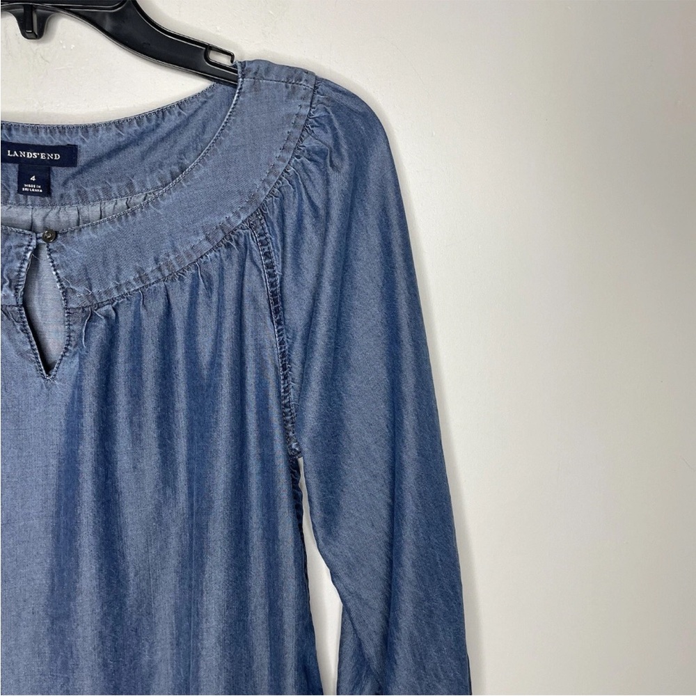 Lands’ End Blue Chambray Tunic Top with 3/4 Button Sleeve. EUC - Picture 7 of 12